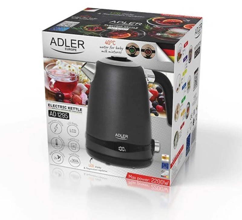 Virdulys Adler AD 1295, 1,7 l, 2200 W, nerūdijantis plienas, Pilkas