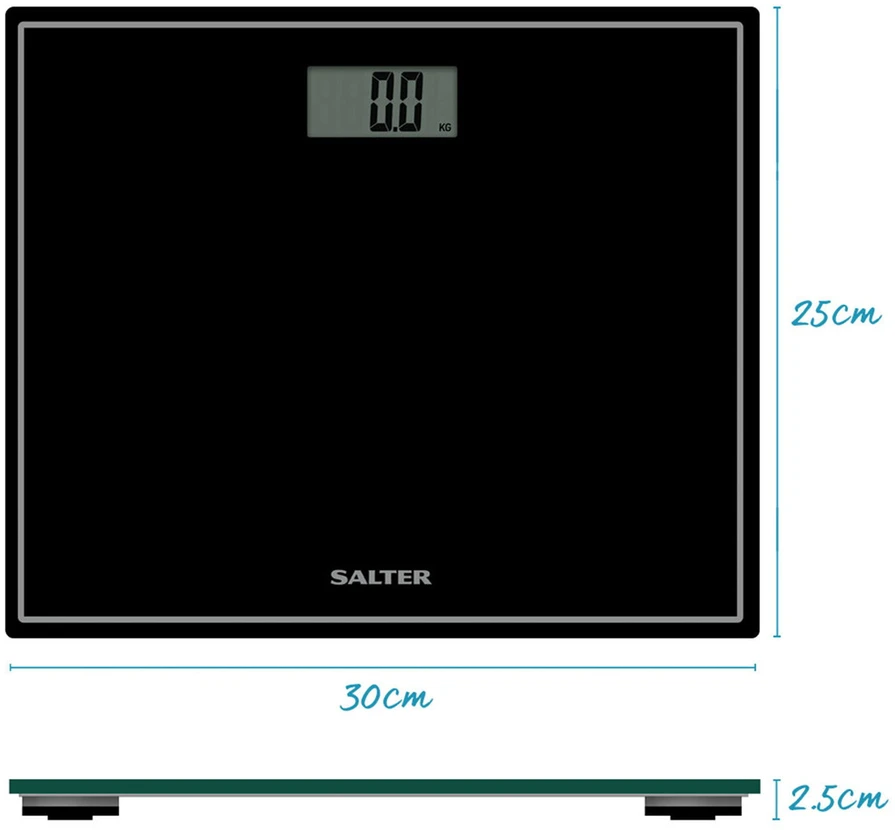 Elektroninės kūno svarstyklės su grūdinto stiklo platforma Salter, 150 kg, juodos