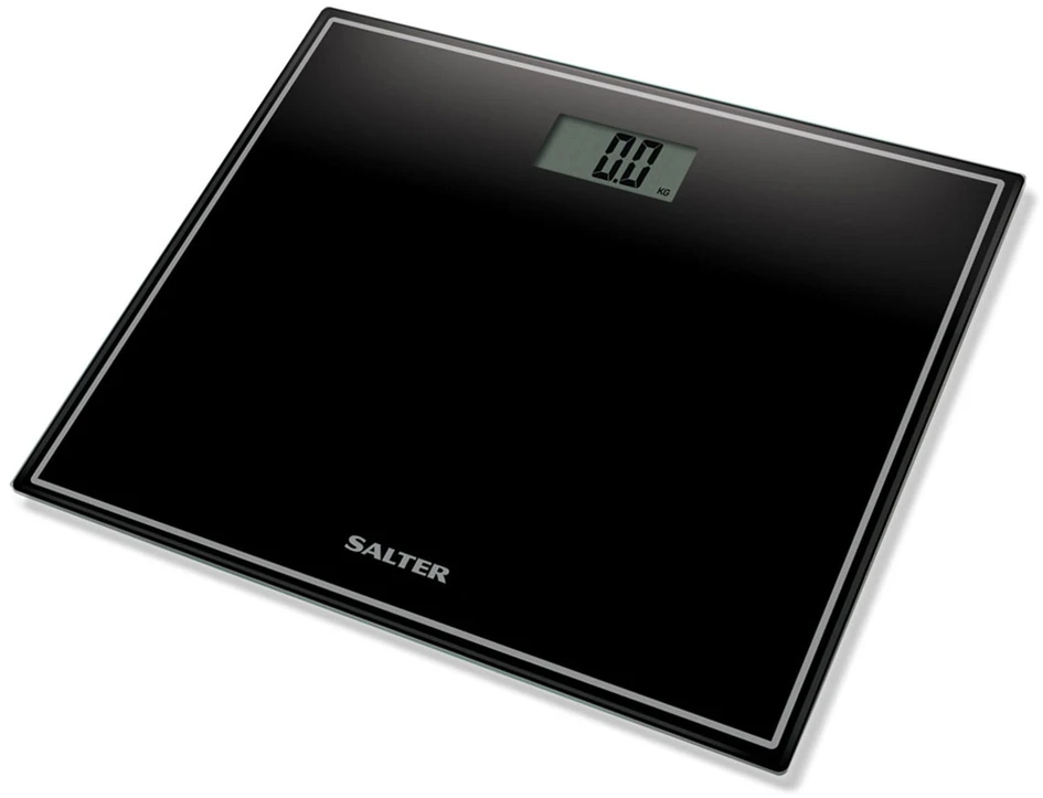 Elektroninės kūno svarstyklės su grūdinto stiklo platforma Salter, 150 kg, juodos