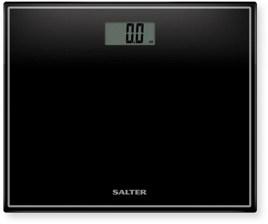 Elektroninės kūno svarstyklės su grūdinto stiklo platforma Salter, 150 kg, juodos