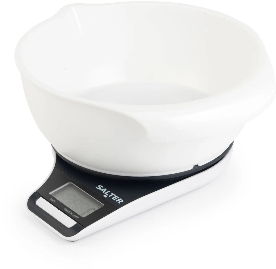 Elektroninės virtuvinės svarstyklės su dubeniu Salter, 5kg, juodos ir baltos