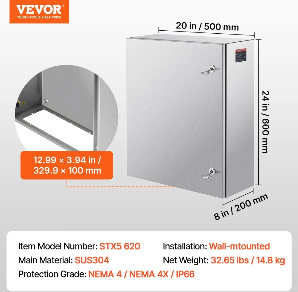 VEVOR Nerūdijančio plieno elektros dėžutė, IP66