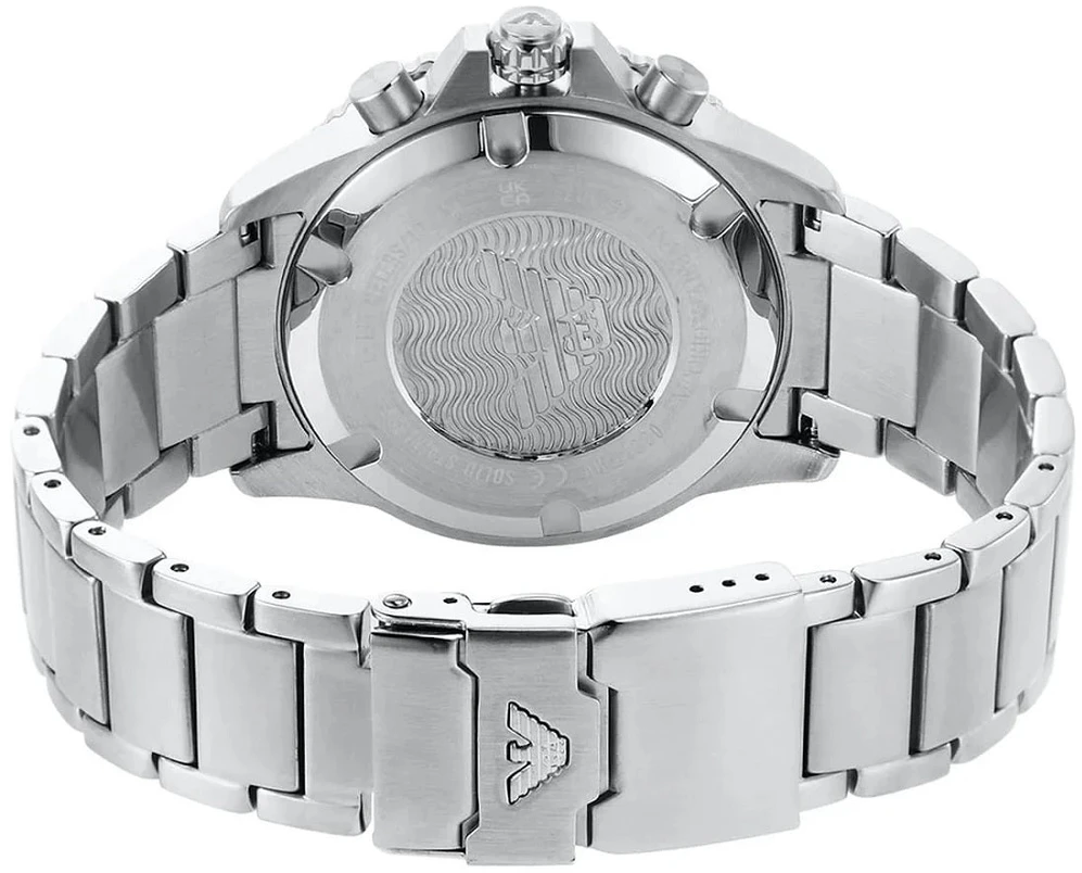 „Emporio Armani AR11360“ vyriškas nardymo stiliaus sidabrinis ir juodas laikrodis
