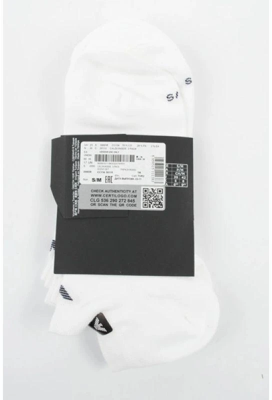 Emporio Armani Calza trumpų kojinių medvilninės baltos patogios 3 poros