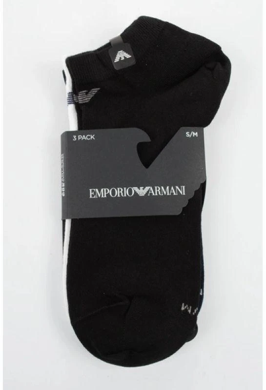 Emporio Armani Medvilninės Patogios Kulninės Kojinės 3 poros - Tamsiai Mėlynos, Juodos, Baltos