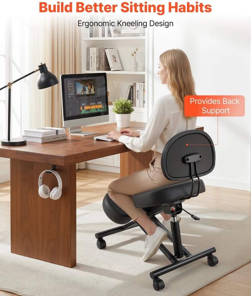 VEVOR Ergonominė kėdė su atlošu ir ratukais