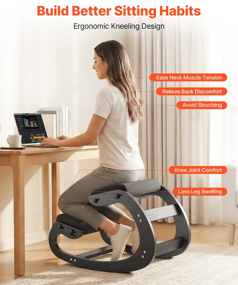VEVOR Ergonominė medinė kėdė su paminkštinimu