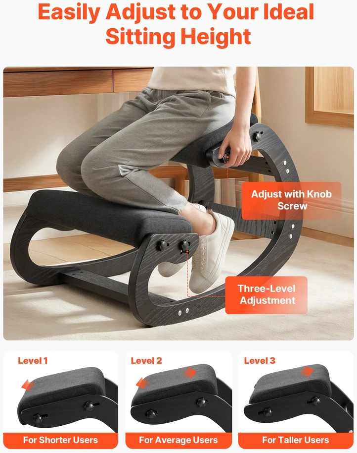VEVOR Ergonominė medinė kėdė su paminkštinimu