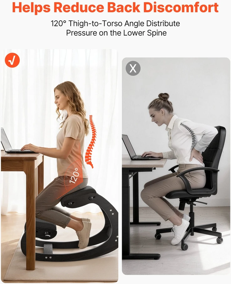 VEVOR Ergonominė medinė kėdė su paminkštinimu