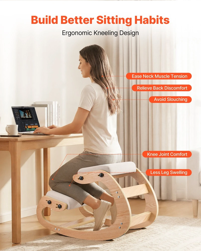 VEVOR Ergonominė medinė kėdė su reguliuojamu porolonu