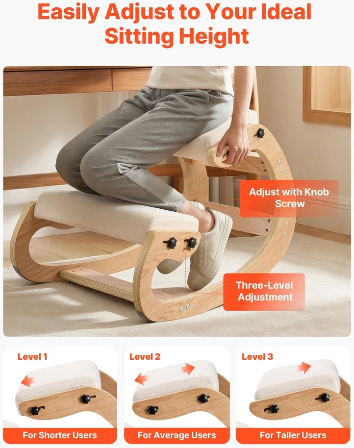 VEVOR Ergonominė medinė kėdė su reguliuojamu porolonu