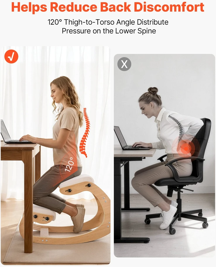 VEVOR Ergonominė medinė kėdė su reguliuojamu porolonu