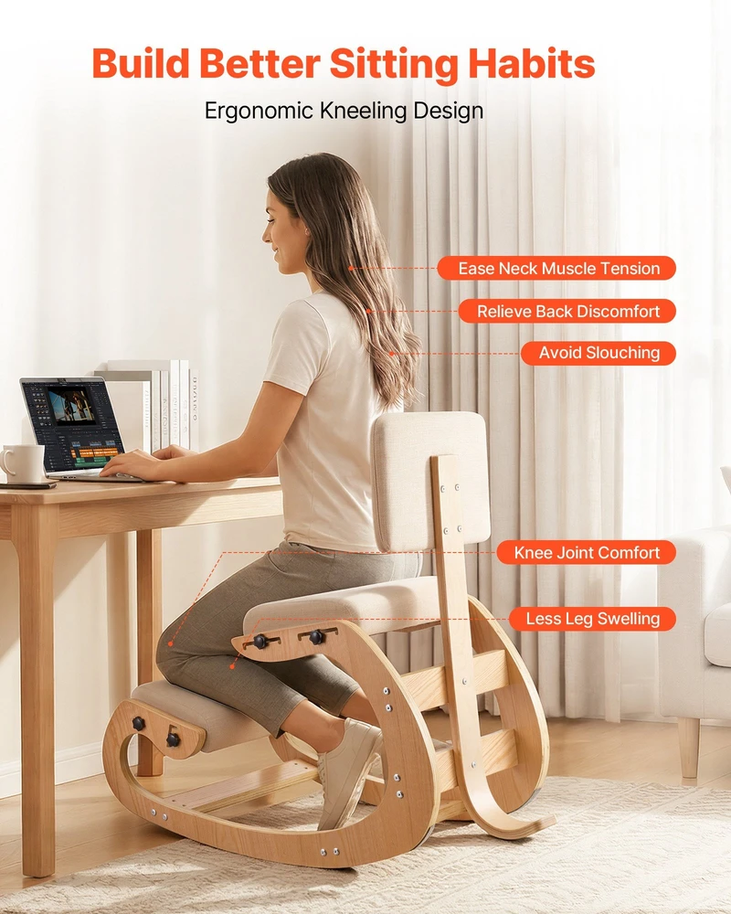 VEVOR Ergonomiška kėdė, medinė nuleidžiama kėdė
