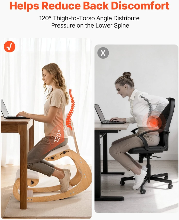 VEVOR Ergonomiška kėdė, medinė nuleidžiama kėdė