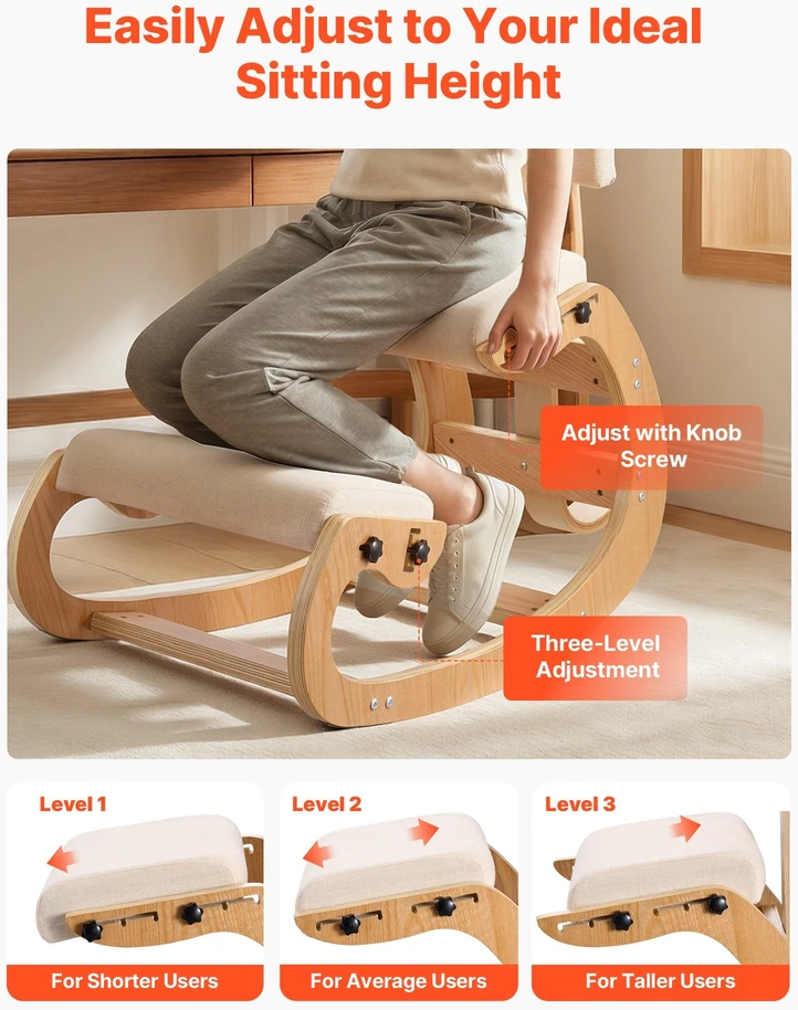 VEVOR Ergonomiška kėdė, medinė nuleidžiama kėdė