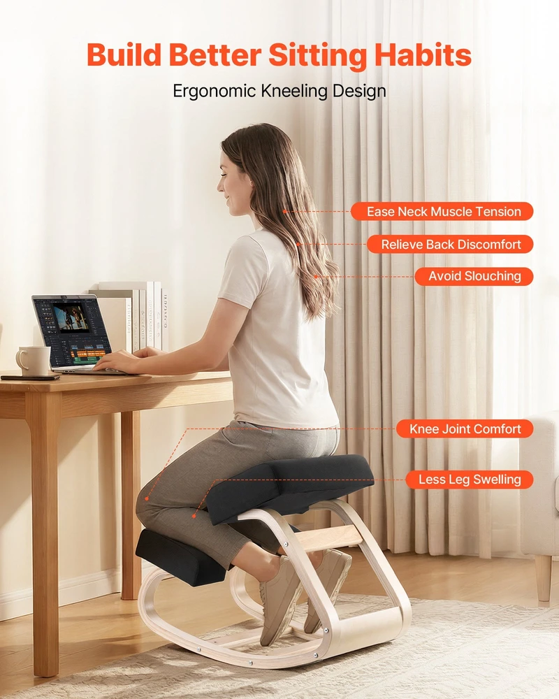 VEVOR Ergonominė klūpėjimo kėdė iš medžio