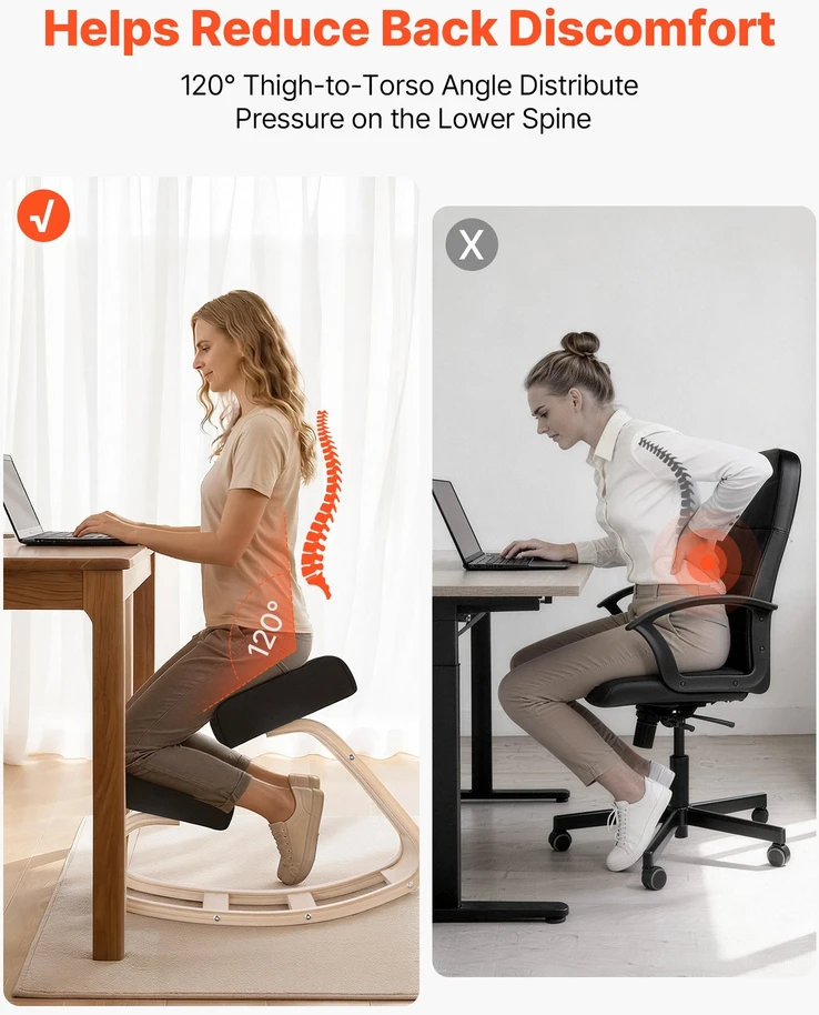 VEVOR Ergonominė klūpėjimo kėdė iš medžio