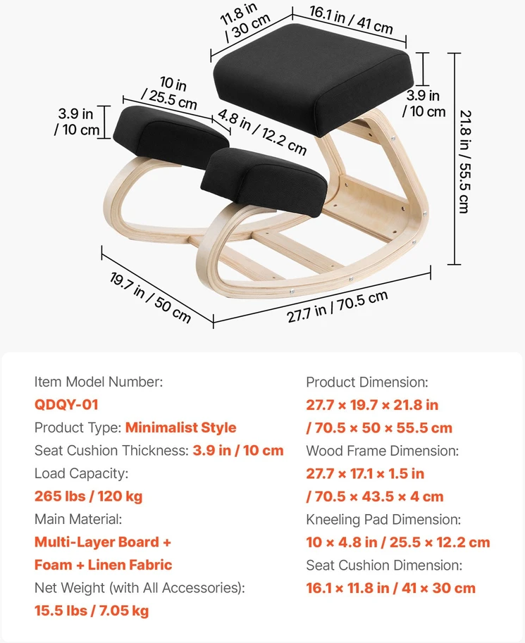 VEVOR Ergonominė klūpėjimo kėdė iš medžio
