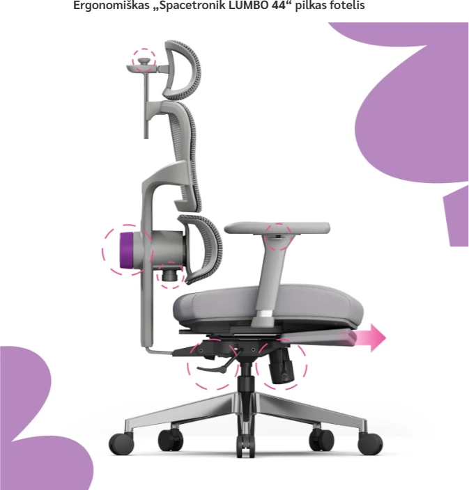 Ergonomiškas „Spacetronik LUMBO 44“ pilkas fotelis