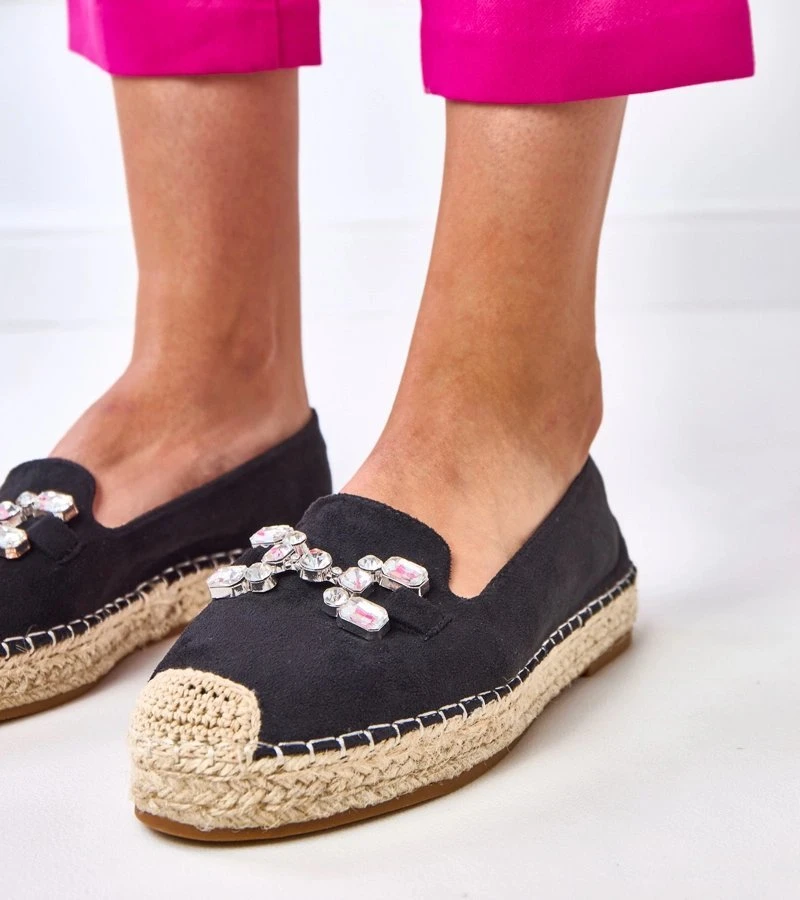 Espadrilės moteriškos juodos dekoruotos akmenimis Marlein