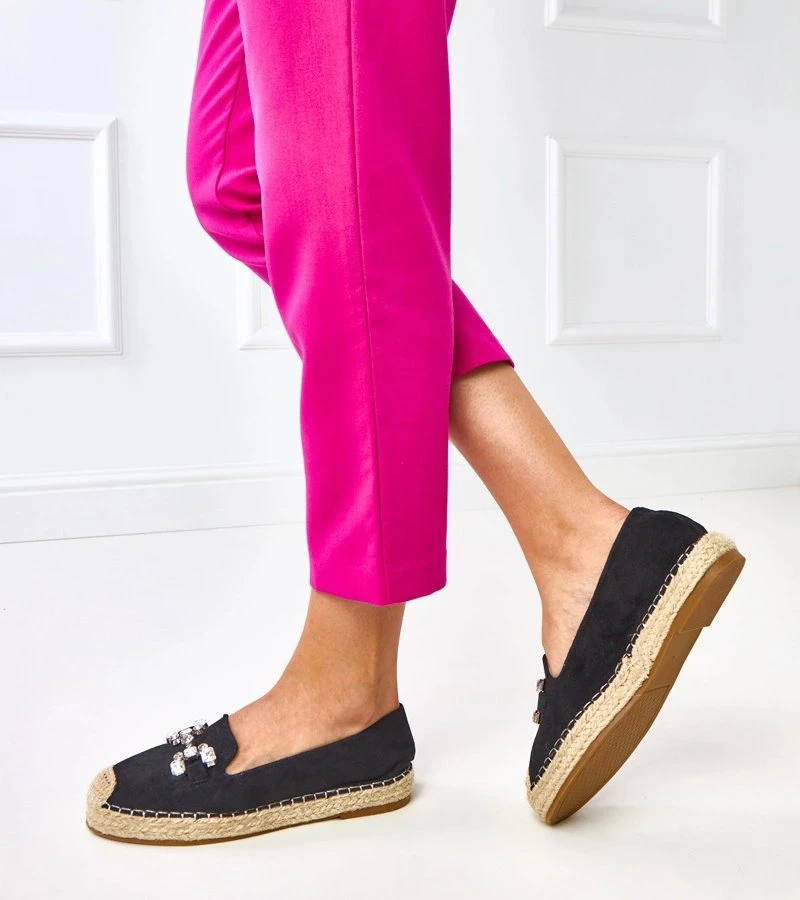Espadrilės moteriškos juodos dekoruotos akmenimis Marlein