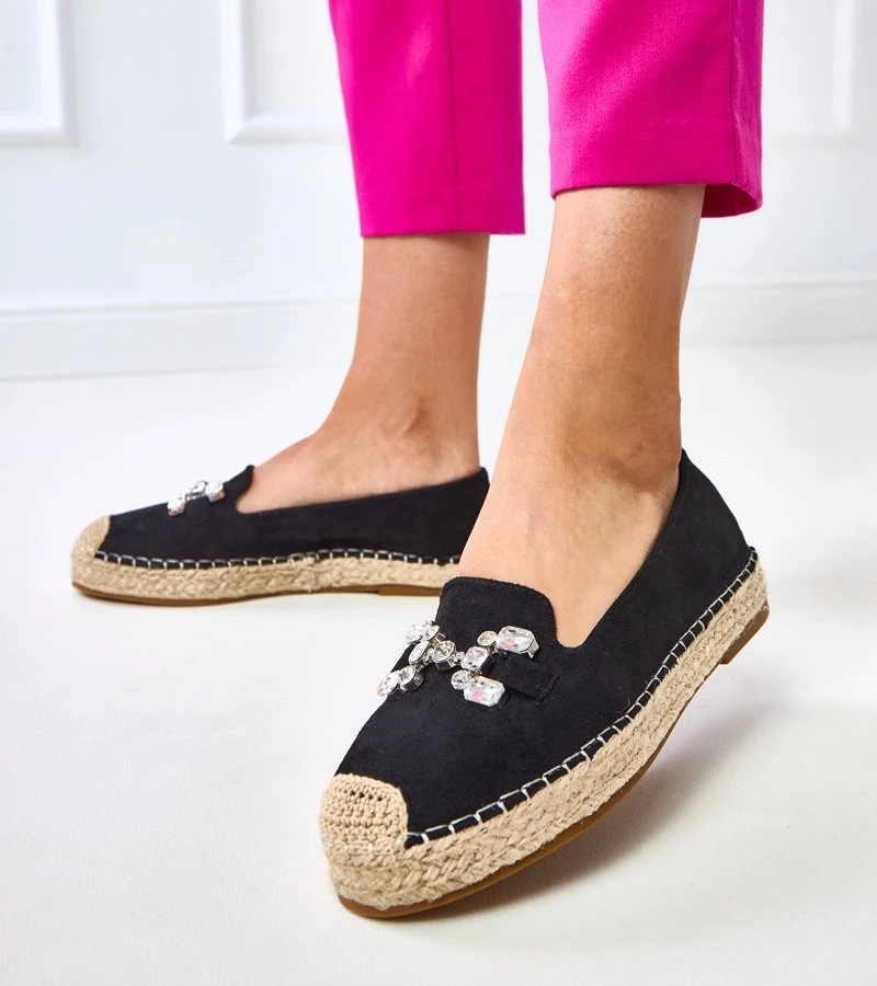 Espadrilės moteriškos juodos dekoruotos akmenimis Marlein