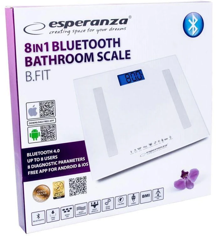 Svarstyklės su „Bluetooth“ funkcija Esperanza B.FIT EBS016W (baltos spalvos)