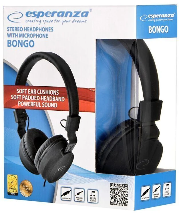 Ausinės su mikrofonu Esperanza Bongo EH212K, Juodos