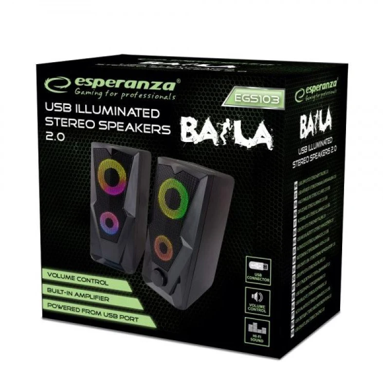 ESPERANZA Garsiakalbiai 2.0 USB LED Vaivorykštė BAILA EGS103