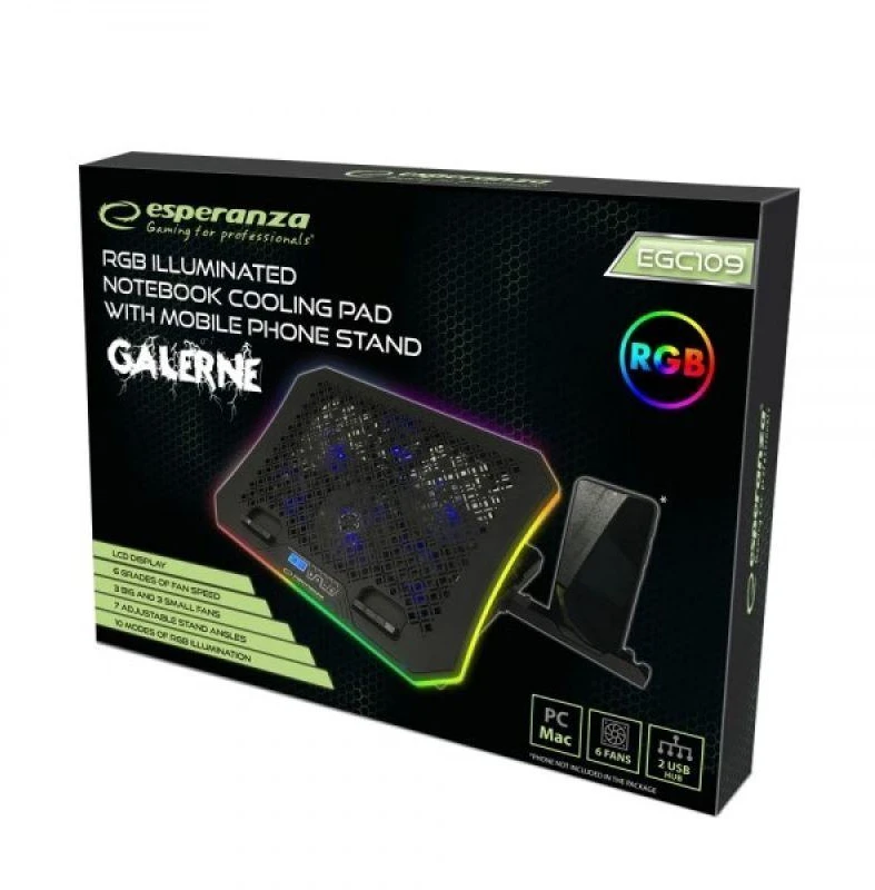 Ausinės ESPERANZA žaidimų aušinimo stovas su RGB telefonų laikikliu GALERNE EGC109