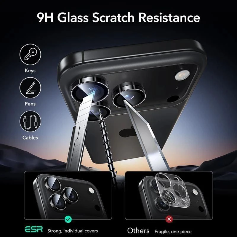 ESR Armorite kameros apsauga skirta Apple iPhone 14 Pro / Pro Max / 15 Pro / Pro Max / 16 Pro / Pro Max / 17 Pro / Pro Max – juodos spalvos
