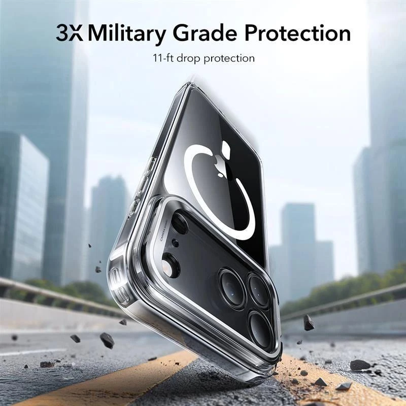 ESR klasikinis hibridinis „MagSafe“ dėklas su atramėle, skirtas „iPhone 17 Pro“ – skaidrus