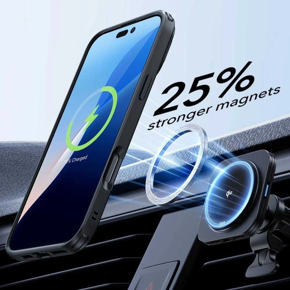 ESR Classic Hybrid KickStand HaloLock MagSafe & TEMPERED GLASS Apple iPhone 16 dėklas telefonui juodos spalvos