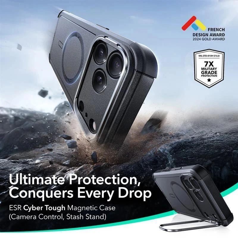 ESR „Cyber ​​Kickstand MagSafe“ dėklas, skirtas „iPhone 17 Pro“ – Juodas