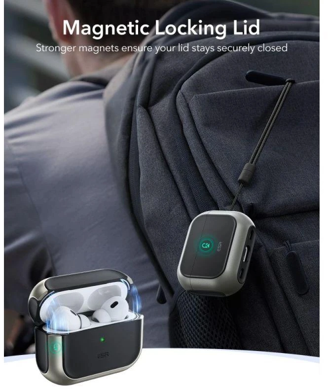 ESR Orbit HaloLock MagSafe dėklas, skirtas AirPods Pro 3 - pilkos ir juodos spalvos