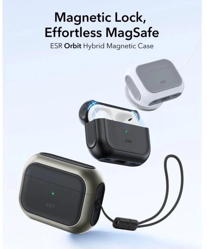 ESR Orbit HaloLock MagSafe dėklas, skirtas AirPods Pro 3 - pilkos ir juodos spalvos