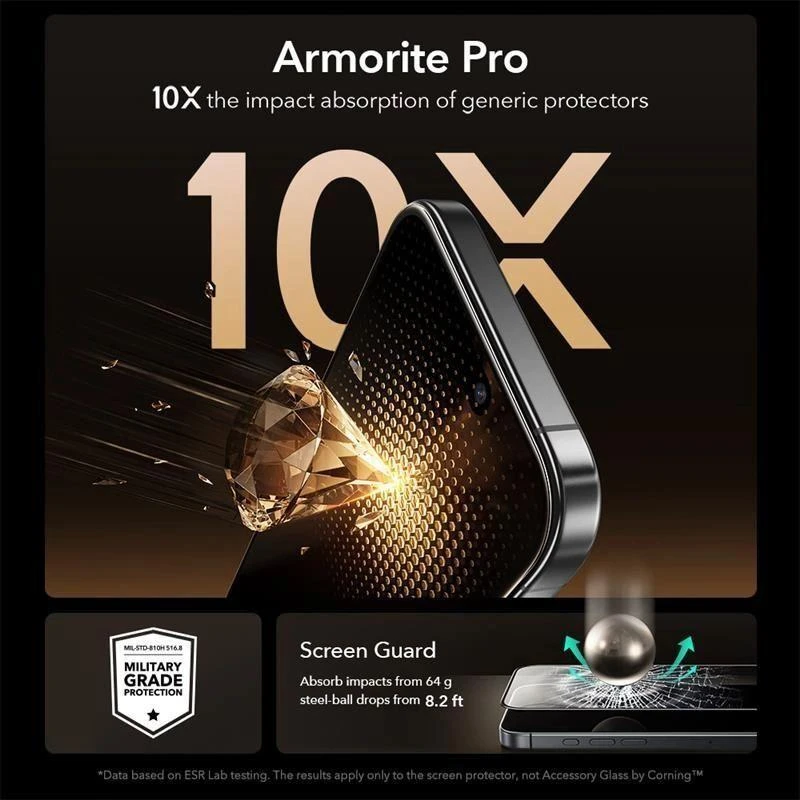 ESR UltraFit Armorite Pro Apsauginis stiklas skirtas Apple iPhone 16 Pro / 17 – Transparent