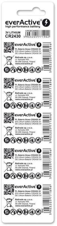 EVERACTIVE CR2430 ličio baterijos, 5 vnt. lizdinėje pakuotėje, CR24305BL