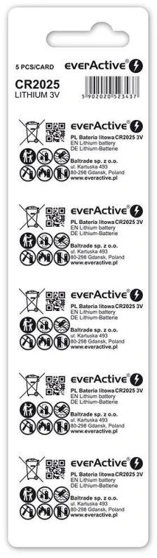 everActive ličio baterijos CR2025 5 vnt. lizdinėje pakuotėje