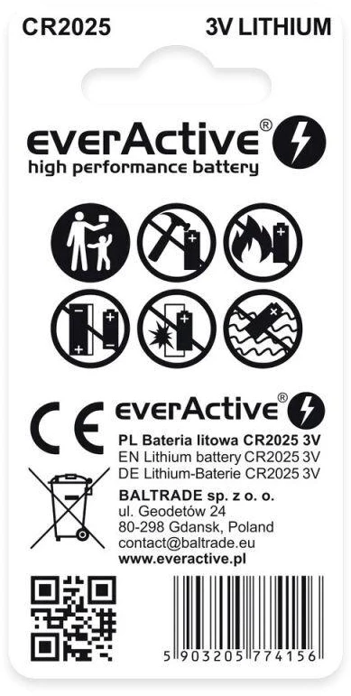 everActive MINI CR2025 ličio baterijos, 2 vnt. lizdinė pakuotė CR20252BL