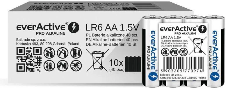 Ausinės EVERACTIVE PRO Šarminės baterijos AA, LR6, pakuotėje 4 vnt., 1250 mAh, didelio našumo, LR6PRO4T