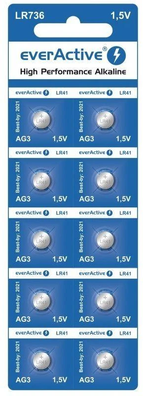 EVERACTIVE ŠARMINĖS BATERIJOS MINI G3 LR736 LR41, 10 VNT. LIZDINĖJE PAKUOTĖJE EVAG3