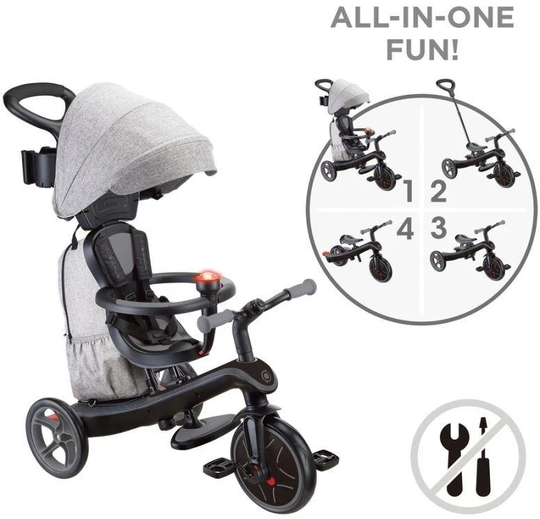Daugiafunkcinis triratukas Globber Explorer Trike 4in1, pilkas, 633-120