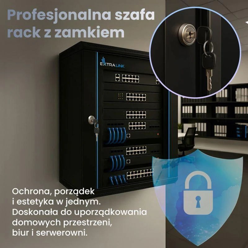 EXTRALINK 15U 600X600 ant sienos montuojama spintelė juodas
