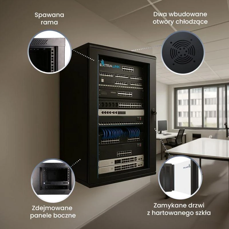 EXTRALINK 18U 600X450 ant sienos montuojama spintelė juodas