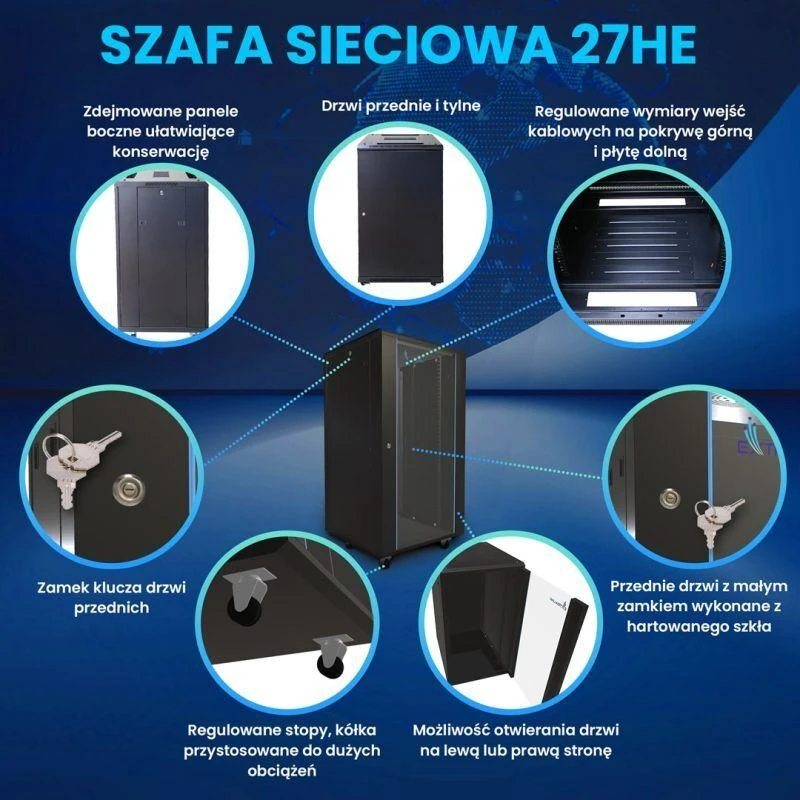 Extralink 27U 600x600 juoda | Rack tipo spintelė | pastatoma ant grindų