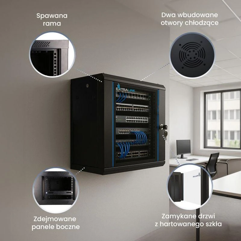Extralink EX.7225-6U 600x450 Juoda | Spinta stovas | montuojamas ant sienos