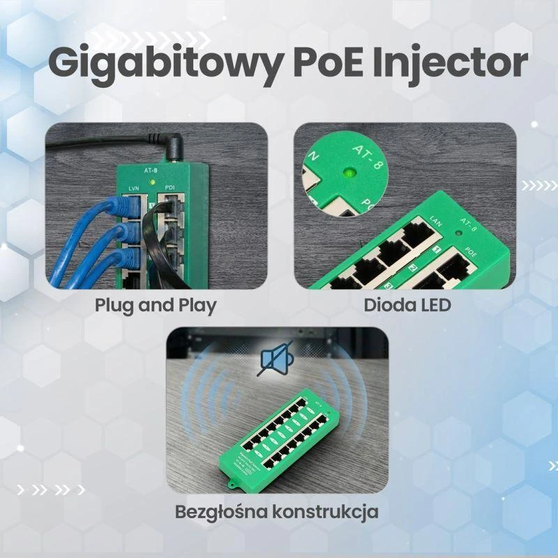 EXTRALINK aktyvus PoE purkštukas 8 prievadų gigabit 802.3af/at režimu A