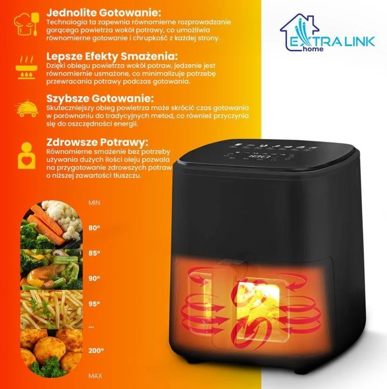 Extralink Home SJ-500 5L Vienas 1500 W Karšto oro gruzdintuvė Juoda