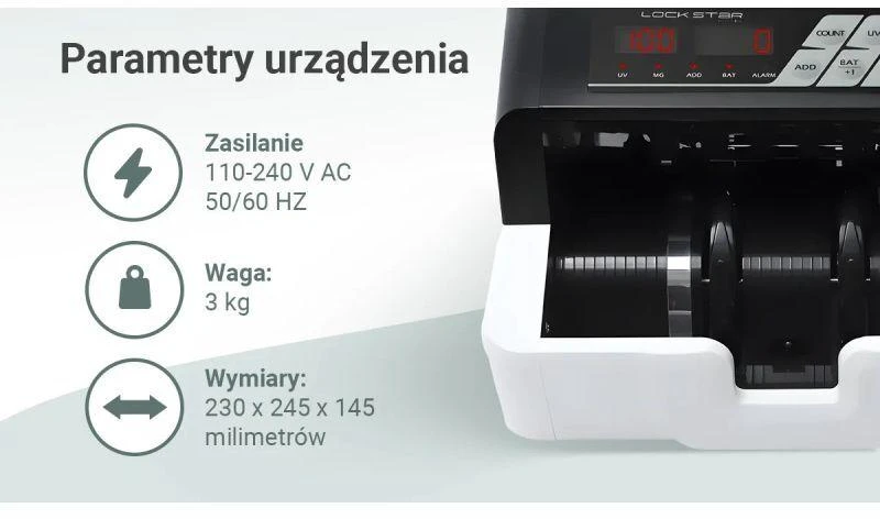 Extralink LOCKSTAR PROFESJONALNA LICZARKA NOMINALOWA DO BANKNOTÓW UV, IR, MG X-300 Banknotų skaičiavimo mašina Balta